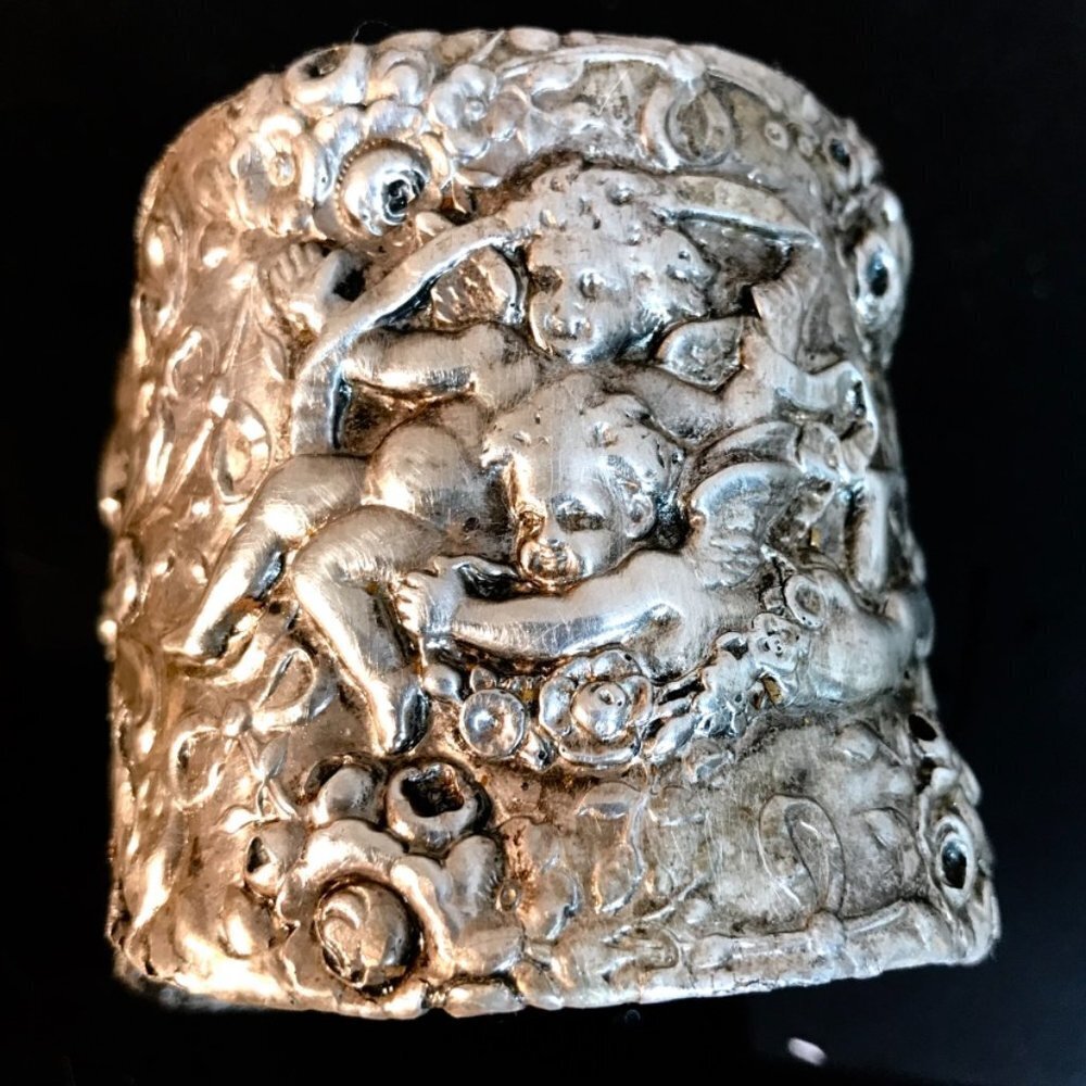 Art Nouveau Sterling Silver Gorham Cherub Cuff Bracelet Antique Cir. 19th C 925